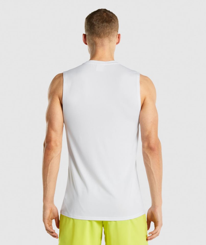 Men's Gymshark Arrival Sleeveless Tanks White | CA 6D8N10